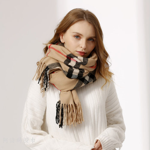 plaid scarf women‘s baguette casual versatile korean style cashmere bib shawl warm autumn and winter graceful online influencer