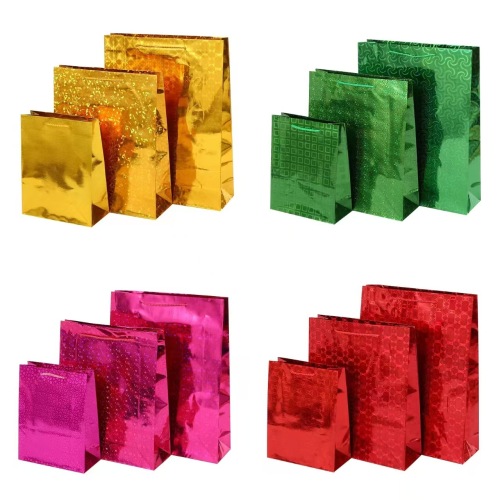 镭射烫金铜版纸纸袋炫彩卡通生日礼物礼品袋镭射膜圣诞跨境纸袋