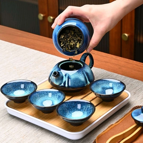 wholesale kiln transmutation tea set set starry sky cup portable travel tea set business gift hand gift box customization