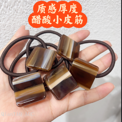 QianTAO Acetate Hair Rubber Band Thickened Coffee Cube Square Hair Rope Acetate Hair Ponyholder