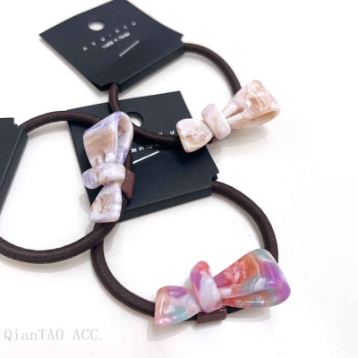 QianTAO Acetate Bow ponytail holder cute ins hair elastic