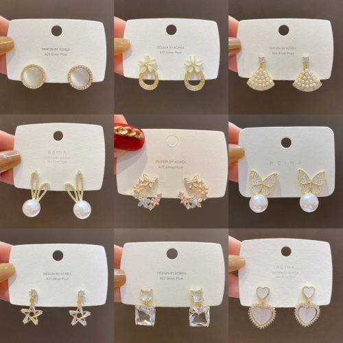 sterling silver needle zircon earrings pearl ear studs earrings