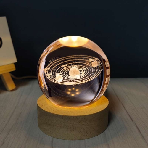 cross-border 3d inner carved crystal ball universe galaxy small night lamp wooden base luminous glass ball small ornaments birthday gift