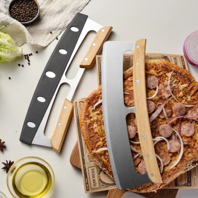 Wholesale Stainless Steel Sharp Pizza Cutter Pizza Rocker Knife with Protective Cover