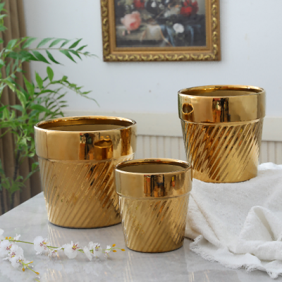 Creative Simple Electroplating Ceramic Flower Pot Balcony Coffee Table Succulents Pot Vase Large Diameter Wholesale