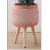 Creative Pink Magnesium Clay Flowerpot with Wooden Feet Flowerpot round Twill Minimalist Design Combination Flowerpot Decoration