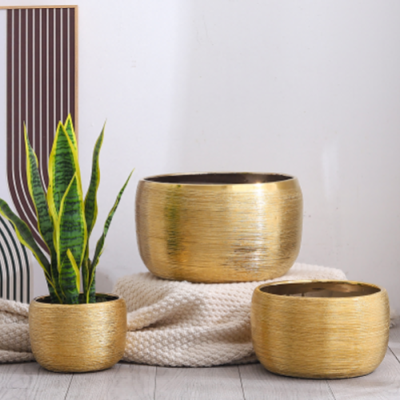 Ceramic Flower Pot Gold-Plated Silver-Plated Assembly Floor Ornaments Home Office Green Plant Decoration Flower Pot Factory Store