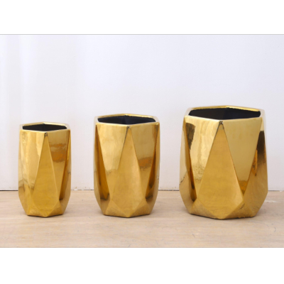 Gold-Plated Shiny Simple Ceramic Flowerpot Floor Ornaments Living Room Balcony Decoration Flowerpot Assembly Factory Store Foreign Trade