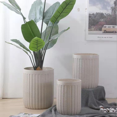 Nordic Simple Magnesium Clay Flower Pot Striped Flower Pot Green Plant Living Room Decorative Flower Pot Factory Shop Customization Foreign Trade Wholesale