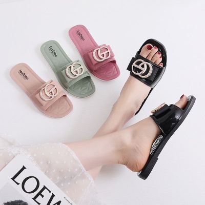 [Price is negotiable] Jelly crystal deodorant sandals korean square buckle slippers women's summer outer wear flat sandals all-match fashion outdoor beach