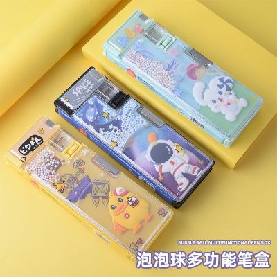[Many patterns are welcome to consult] Bubble Ball multifunctional cartoon stationery box Primary School students large capacity double layer stationery storage box children's pencil case