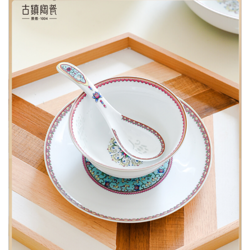 Table Decoration Hotel Household Tableware One Bowl One Dish One Spoon Set Bowl and Dish Set a Single Set of Exquisite Porcelain Bowl Rice Bowl