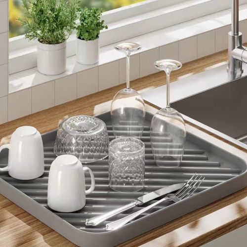 亚马逊爆款水波纹硅胶沥水垫隔热杯垫 多功能 收纳垫 硅胶沥水垫