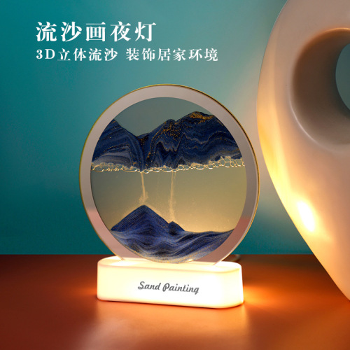 new wholesale desktop sand painting small night lamp led dormitory bedroom atmosphere lighting hourglass lamp quicksand painting table lamp