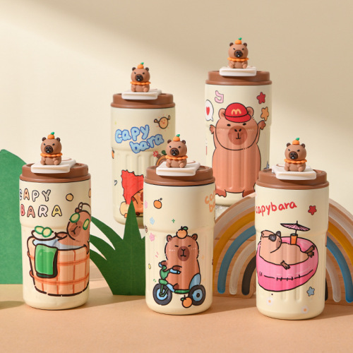 new stainless steel coffee cup mini cartoon cute thermal mug water cup with lid good-looking water cup uv printing