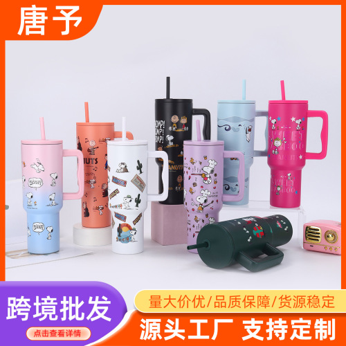 cross-border new arrival female good-looking snoopy thermos cup 304 stainless steel cup with straw capacity handle large ice cup