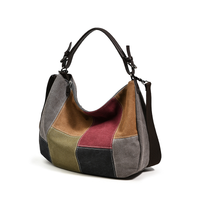 Trendy Canvas Bag Stitching Contrast Color Women's Bag Fashion Korean Style Handbag Simple Messenger Bag Retro Shoulder Casual Bag