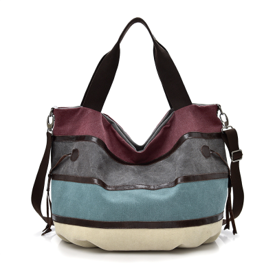 Stitching Contrast Color Canvas Bag New Shoulder Bag Simple Fashion Messenger Bag Large Capacity Handbag Retro Women's Bag