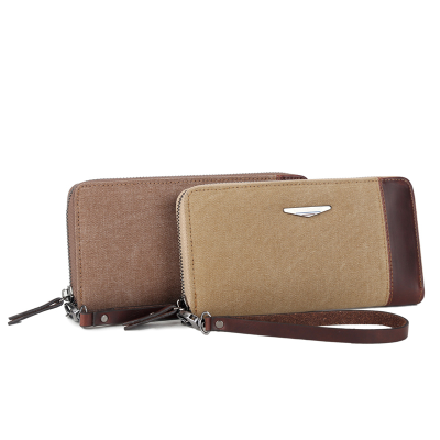 Fashion Retro Men's Long Wallet Multi-Compartment Classification Card Holder Canvas Clutch Practical Wallet Handbag