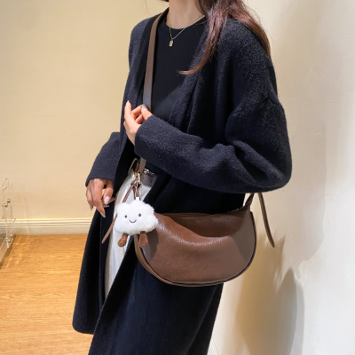 New Fashion Korean Women Bag Simple Elegant Crossbody Bag Crescent Soft Leather Casual Bag Fresh Sweet Shoulder Bag