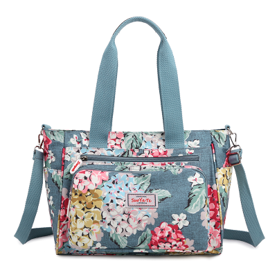 Fashion Flower Shoulder Bag Lightweight Nylon Bag Simple Travel Middle-Aged Mother Bag Large Capacity Multi Compartment Cross Body Bag