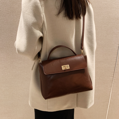New Handbag Fashion Simple Large Capacity Textured One-Shoulder Bag Korean Style Messenger Bag Urban Style Beautiful Casual Bag