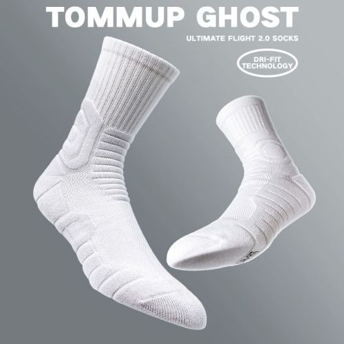 tommup flying man basketball socks mid-high tube men‘s and women‘s towel bottom thickened non-slip combat elite socks sports white socks