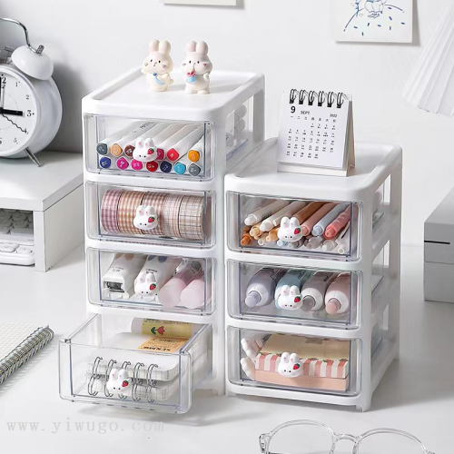 cartoon cute desktop stationery hand account storage box transparent drawer style rack plastic sundries compartment box