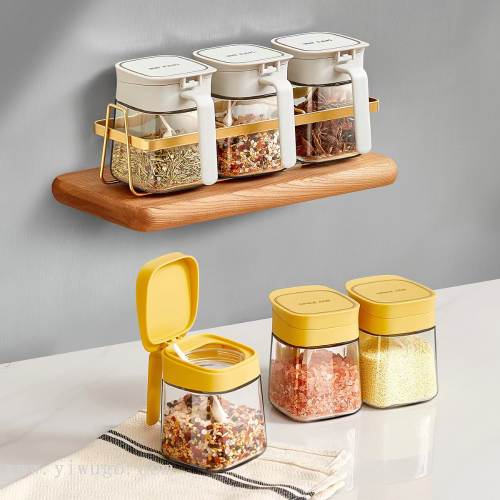 glass spice box kitchen salt msg seasoning bottle flip lid with spoon spice jar good-looking seasoning containers combination set