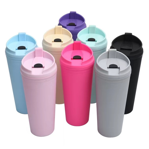 new cross-border double plastic straw cup portable turning piece cover large capacity outdoor frosted tumbler