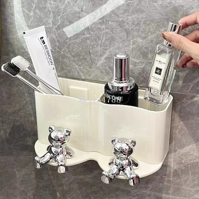 Creamy bear toothbrush holder hole-free wall-mounted toothbrush toothpaste holder holder holder holder strong non-marking cup holder