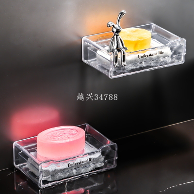 Adorable Rabbit Soap Dish Wall-Mounted Punch-Free Draining Household Bathroom High-End Soap Double Rounds Foaming Sponge