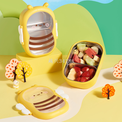 Little Bee Lunch Box Cartoon Stainless Steel Bento Lunch Box Student Canteen Dedicated School Box Insulation Compartment