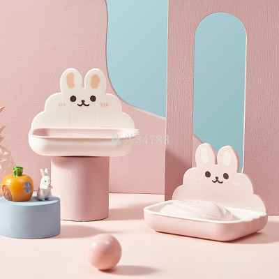 Cute New Rabbit Large Soap Dish Punch-Free Bathroom Toilet Soap Draining Basket Suction Cup Thickened