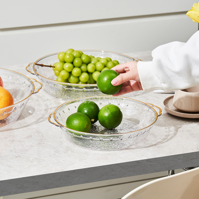 Light Luxury Fruit Plate with Handle Transparent round Snack Dried Fruit Plate