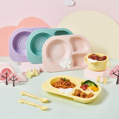 Lollipop Children's Dinner Plate round Children's Tableware Compartment Drop-Resistant Plate Eating Bowl