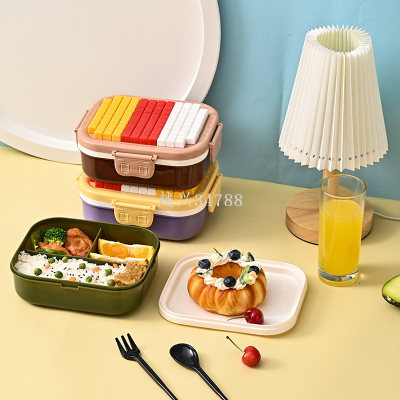 Square Compartment Pstic Building Blo Lunch Box Student Portable Lunch Box Microwaveable Heated Bento Box