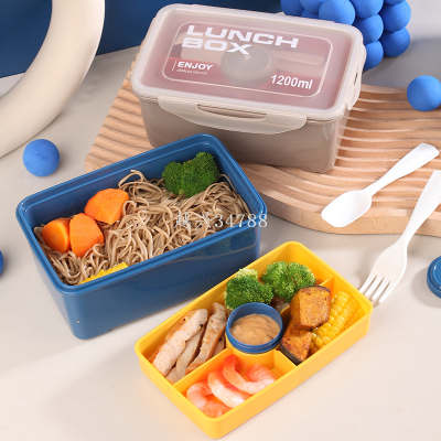 Double yer Lunch Box Bento Box Microwave Belt Spoon Fork Sauce Container Office Worker Compartment Lunch Box