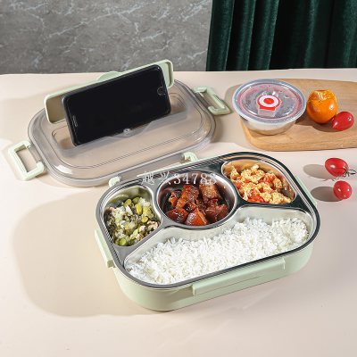 304 Stainless Steel Divided Lunch Box with Soup Bowl Water Injection Heating Thermal Lunch Box Student Lunch Box