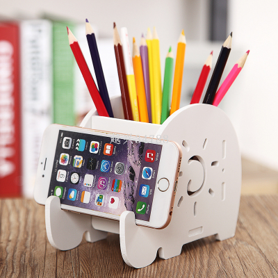 Multifunctional Pen Holder Creative Student Desktop Storage Box Household Wood Mobile Phone Stand