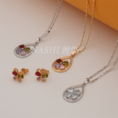 Star Inspiration/Xlg Cross-Border E-Commerce Factory Direct Sales Zircon Non-Fading Anti Allergy Jewelry Butterfly Suit Wholesale