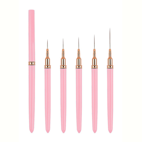 factory wholesale nail brush five pieces a set of pink long brush holder ultra fine manicure line drawing pen fluoresent marker painting pen suit
