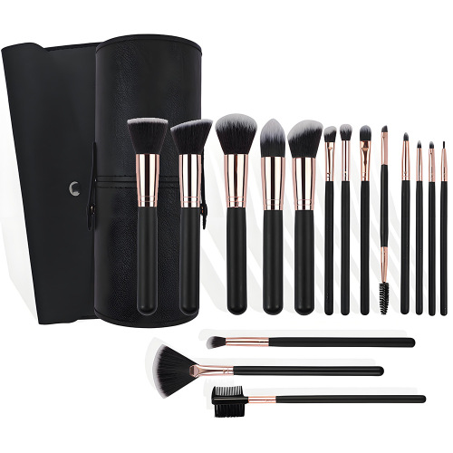cross-border amazon hot 16 pcs makeup brush set full set black wooden handle flexible fiber wool professional makeup brush