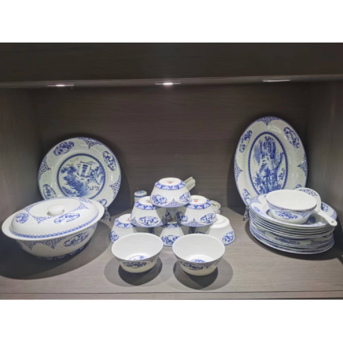 jingdezhen blue and white bowl plate tableware suit chinese gift creative household combination 56 heads
