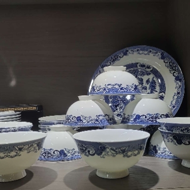 bowl and dish set household in-glaze decoration bone china cutlery bowl and plates combination jingdezhen ceramic blue and white