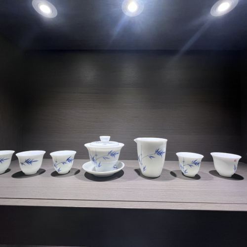 jingdezhen white porcelain pure hand drawing bamboo sancai gaiwan tea cup hovering single ceramic tea bowl suit