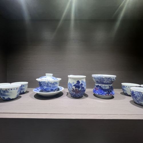 jingdezhen antique mud blue and white clear flow landscape ceramic handmade suit master cup tea set