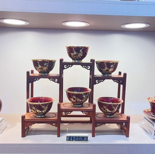 Luxury Gold Inlaid with Jade Gilding Kiln Baked Jian Zhan Teacup Tea Cup Tea Cup Suit a Complete Set of Single Cup Teaware