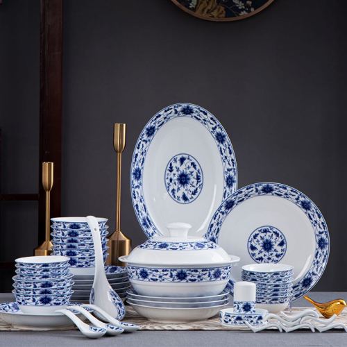 jingdezhen blue and white porcelain tableware chinese ceramic bowl plate home use set in-glaze decoration retro rice bowl plate housewarming gift
