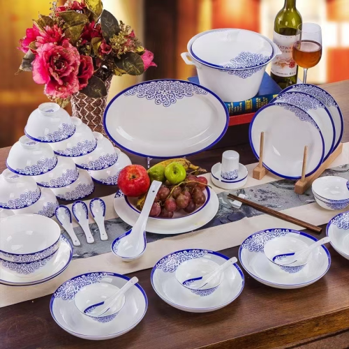 景德镇陶瓷骨瓷简约碗筷碟套装家用乔迁新居送礼饭碗组合鱼盘套装